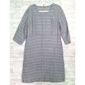 Women's Flax Linen Tunic Shift Dress Size M Medium Gray Blue Striped